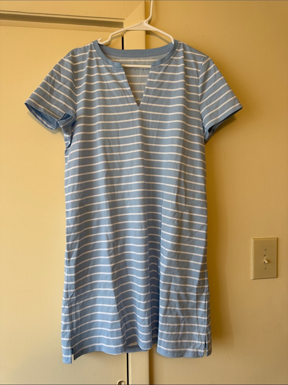 Talbots Light Blue and White Striped Short Sleeve Shift Dress